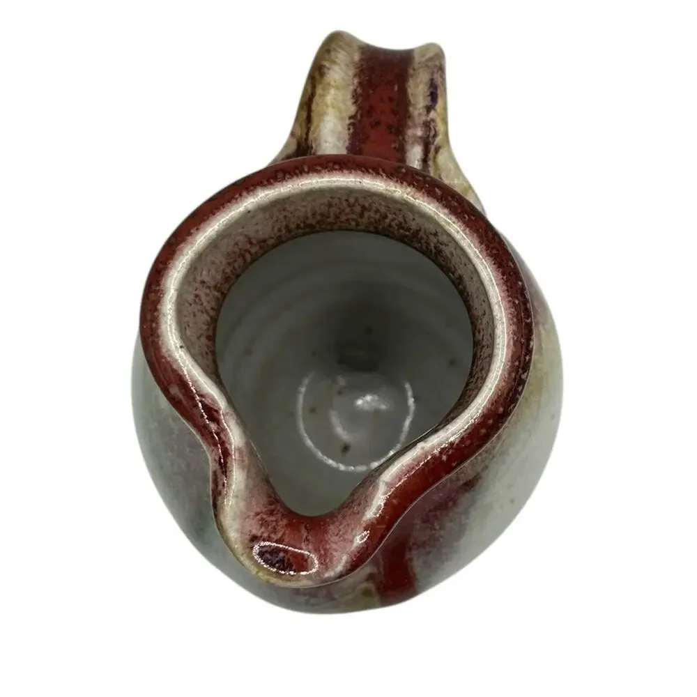 Stoneware Drip Glaze Creamer Pitcher Signed Pottery 12 0z